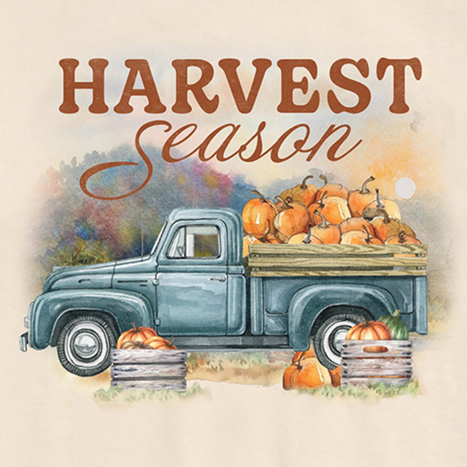Harvest Season Pumpkin Truck Fall Mens Crew Neck Short Sleeve Regular Fit Graphic T-Shirt