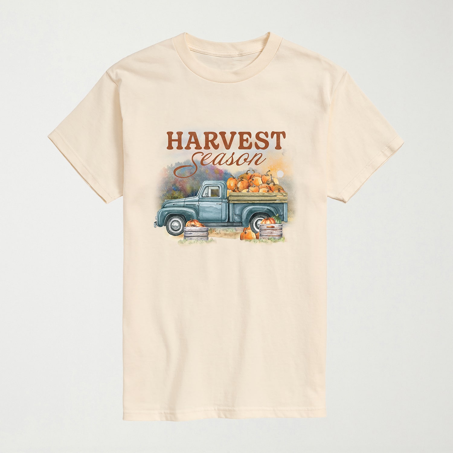 Harvest Season Pumpkin Truck Fall Mens Crew Neck Short Sleeve Regular Fit Graphic T-Shirt