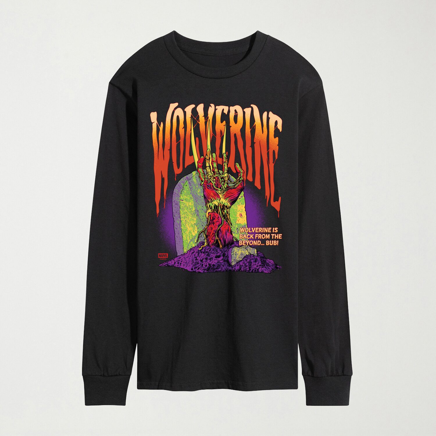 Zombie Wolverine Mens Crew Neck Long Sleeve Regular Fit Marvel Graphic T-Shirt