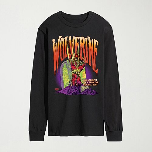Zombie Wolverine Mens Crew Neck Long Sleeve Regular Fit Marvel Graphic T-Shirt, Medium, Black
