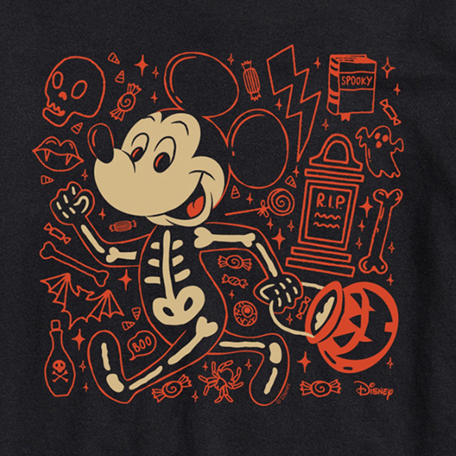 Halloween Skeleton Mens Crew Neck Short Sleeve Regular Fit Mickey Mouse Graphic T-Shirt