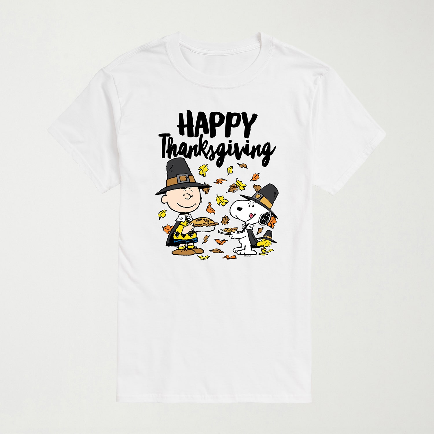 Happy Thanksgiving Mens Crew Neck Short Sleeve Regular Fit Peanuts Snoopy Graphic T-Shirt