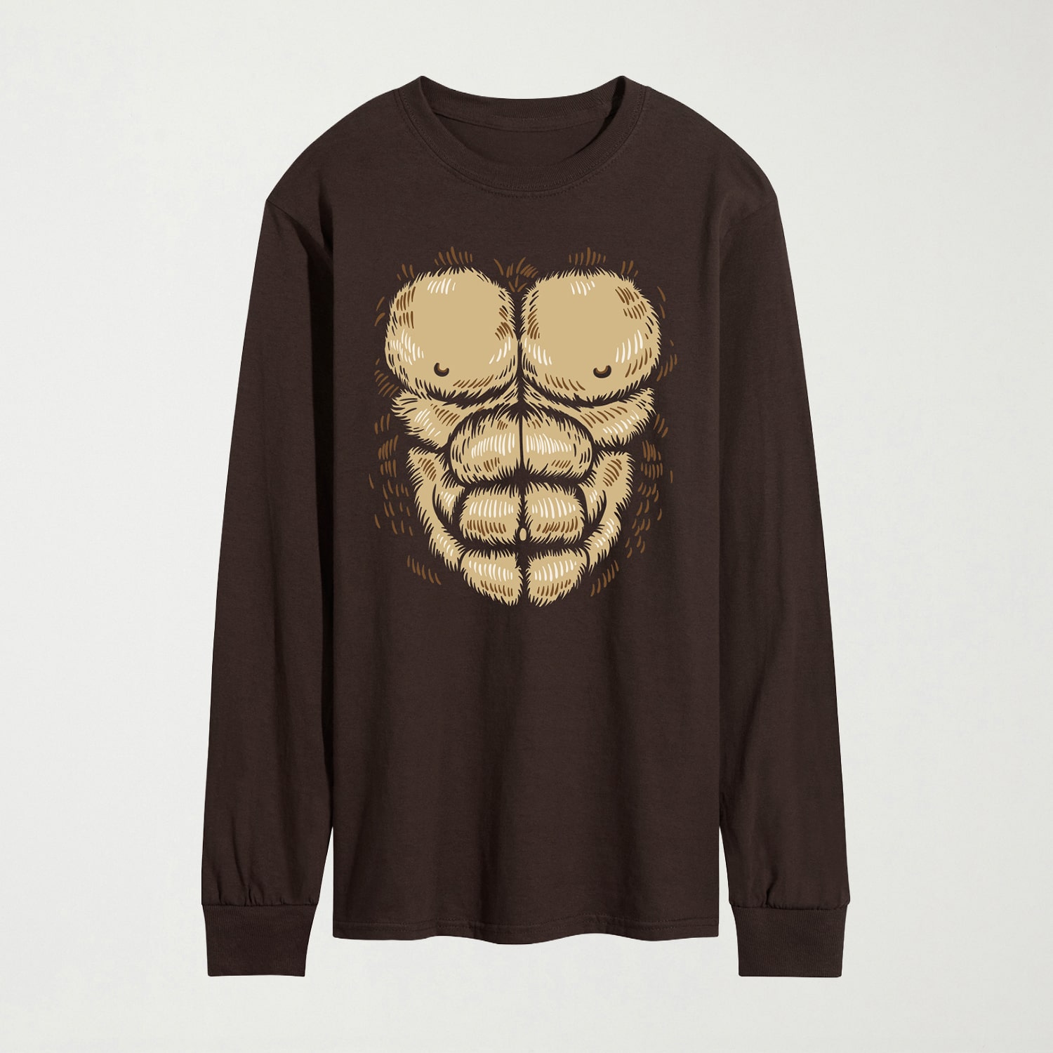 Sasquatch Chest Costume Mens Crew Neck Long Sleeve Regular Fit Graphic T-Shirt