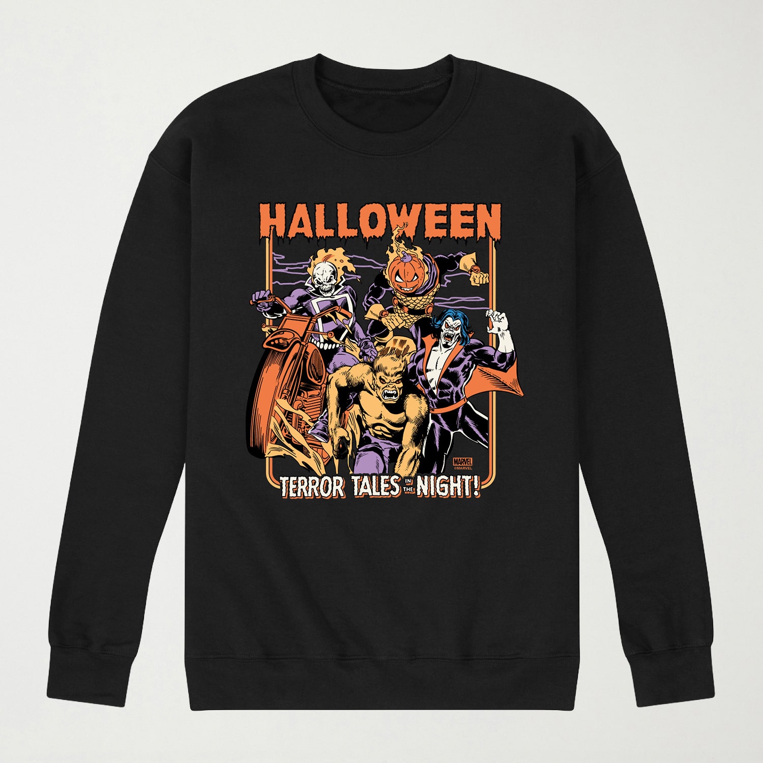 Halloween Terror Tales Mens Crew Neck Long Sleeve Regular Fit Marvel Graphic T-Shirt