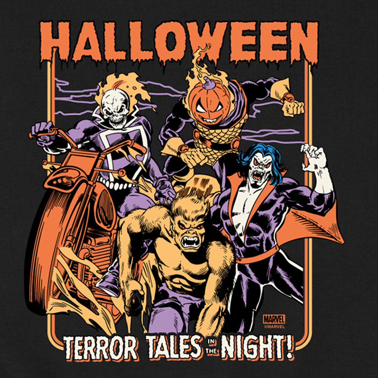 Halloween Terror Tales Mens Crew Neck Long Sleeve Regular Fit Marvel Graphic T-Shirt
