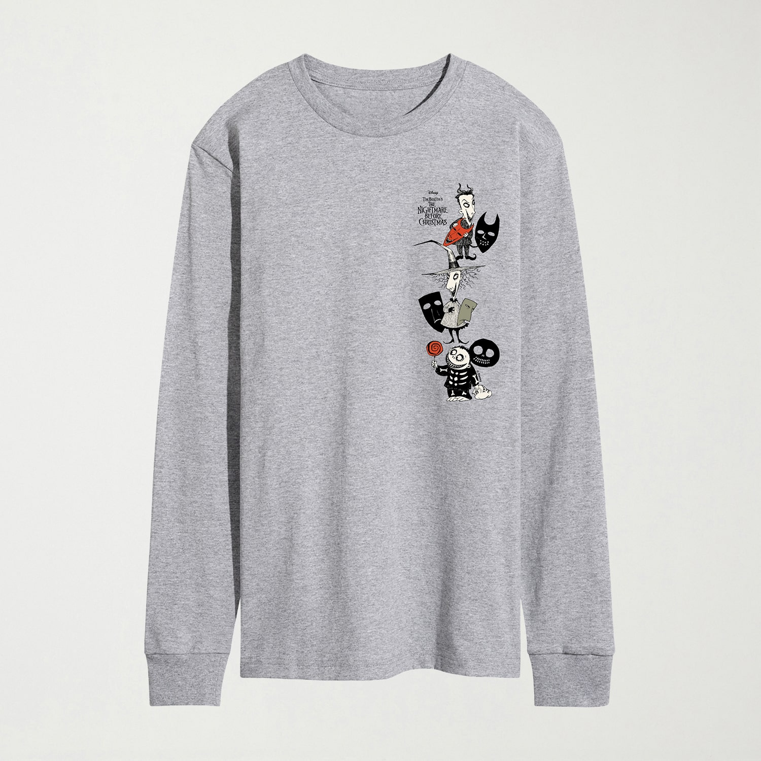 Shock Lock Barrel Mens Crew Neck Long Sleeve Regular Fit Nightmare Before Christmas Graphic T-Shirt