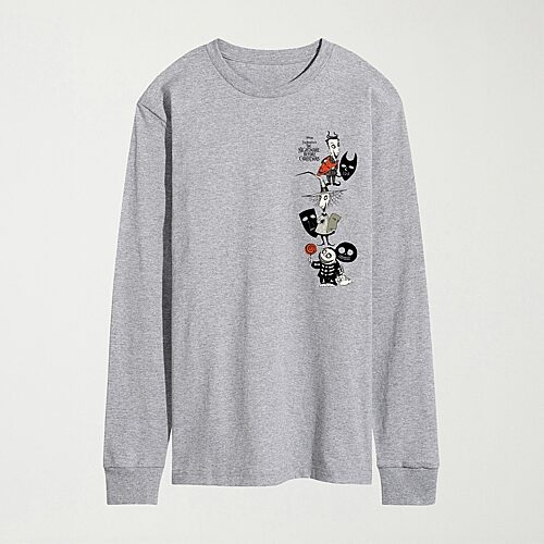 Shock Lock Barrel Mens Crew Neck Long Sleeve Regular Fit Nightmare Before Christmas Graphic T-Shirt, Xx-large, Gray