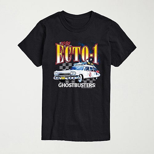 1984 Ecto 1 Mens Crew Neck Short Sleeve Regular Fit Ghostbusters Graphic T-Shirt, Medium, Black
