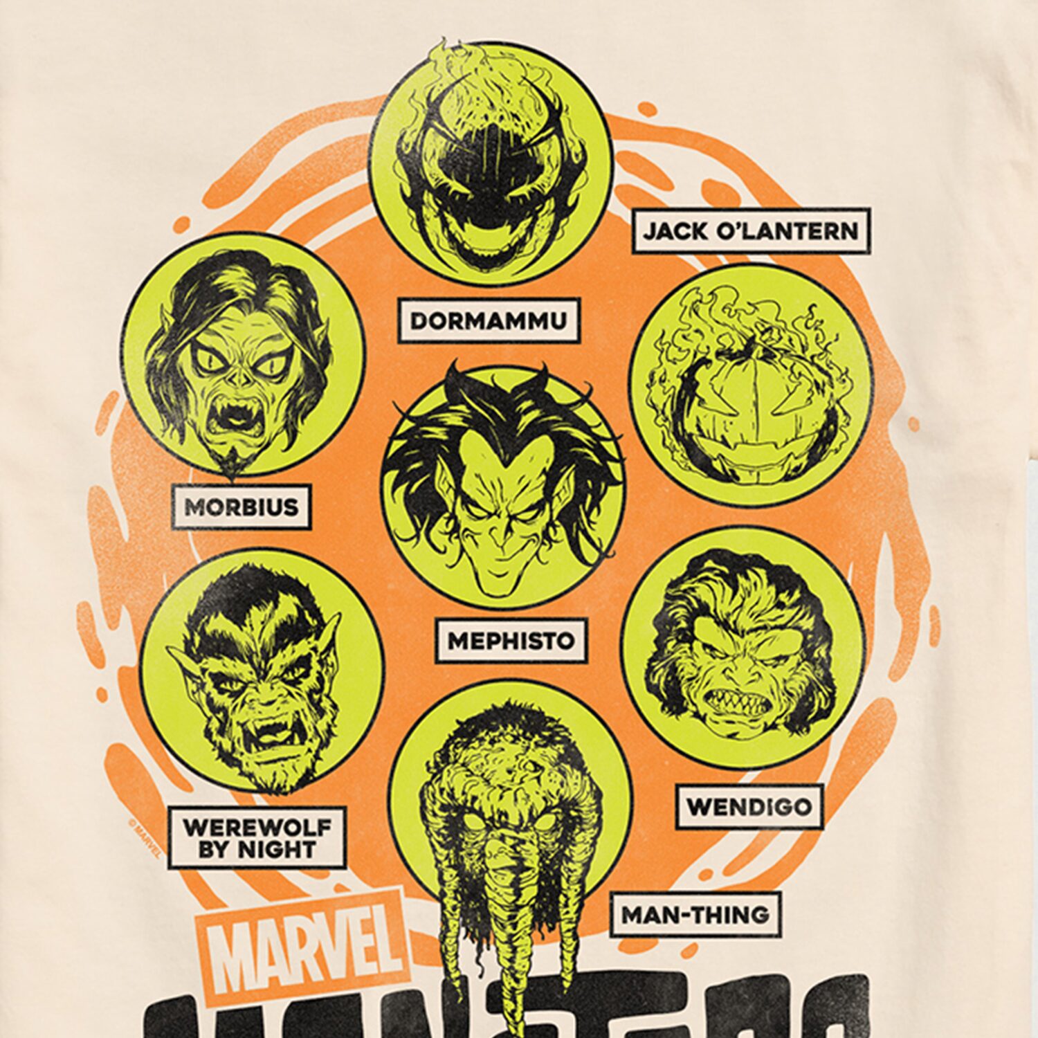 Halloween Monsters Distressed Mens Crew Neck Short Sleeve Regular Fit Marvel Graphic T-Shirt