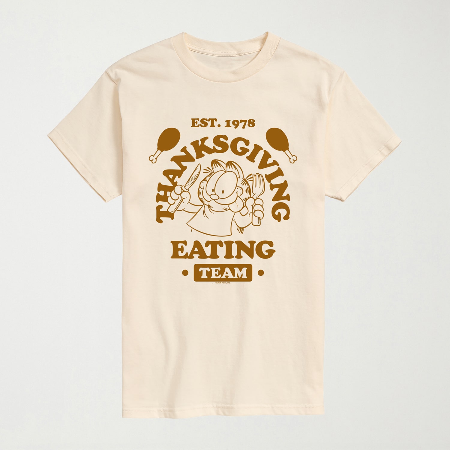 Thanksgiving Eating Team Mens Crew Neck Short Sleeve Regular Fit Garfield Graphic T-Shirt