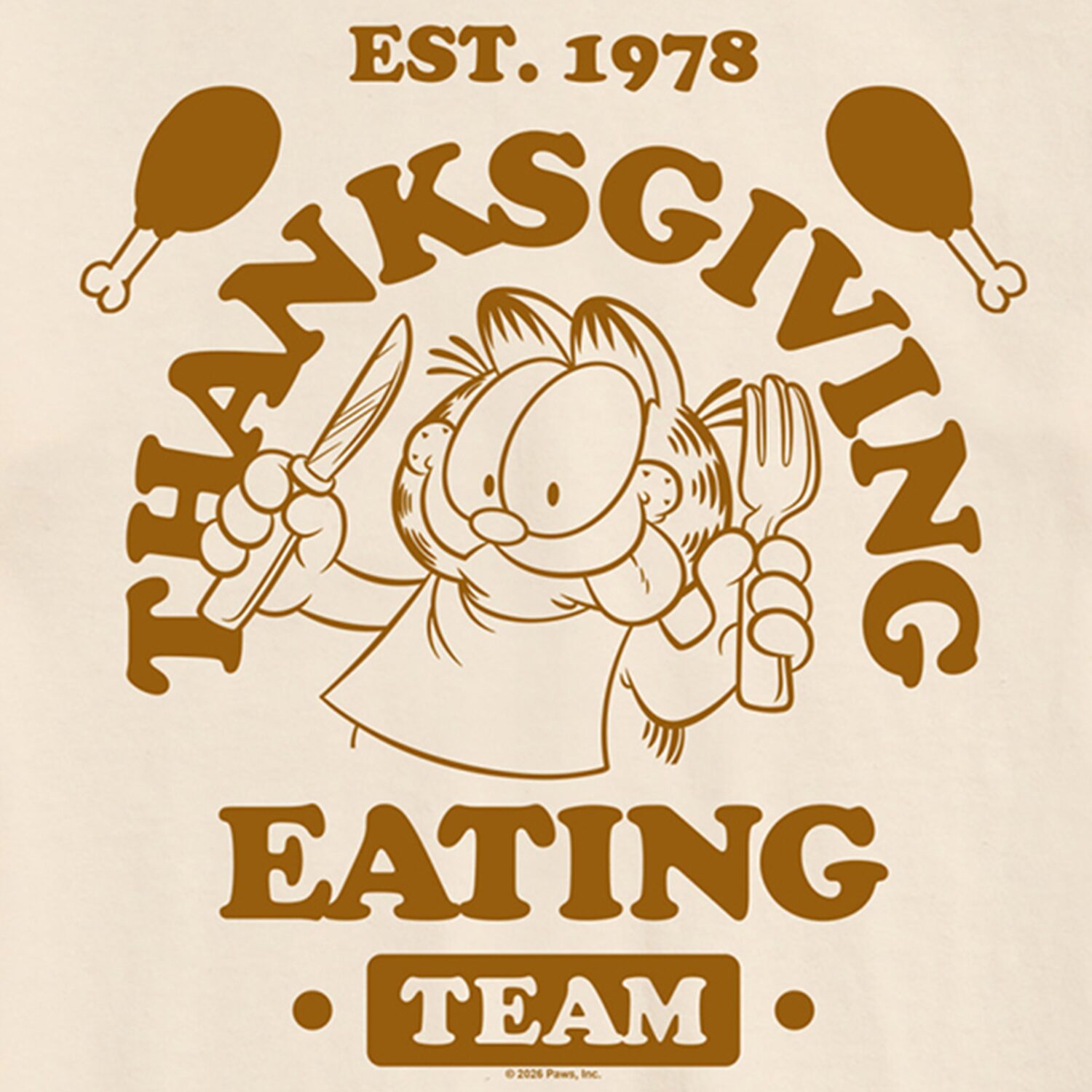 Thanksgiving Eating Team Mens Crew Neck Short Sleeve Regular Fit Garfield Graphic T-Shirt