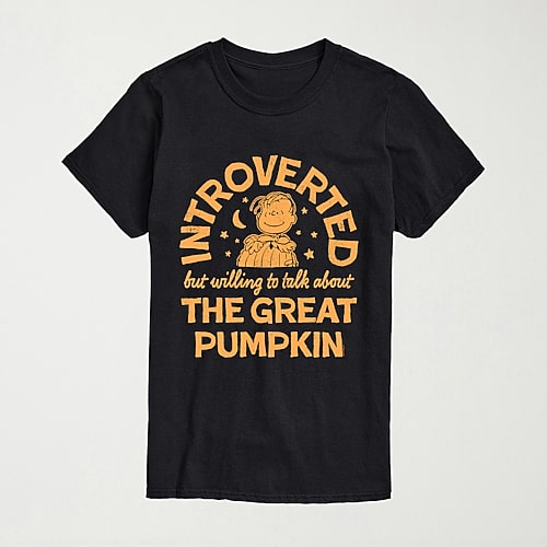 Introverted Great Pumpkin Linus Mens Crew Neck Short Sleeve Regular Fit Peanuts Graphic T-Shirt, Medium, Black