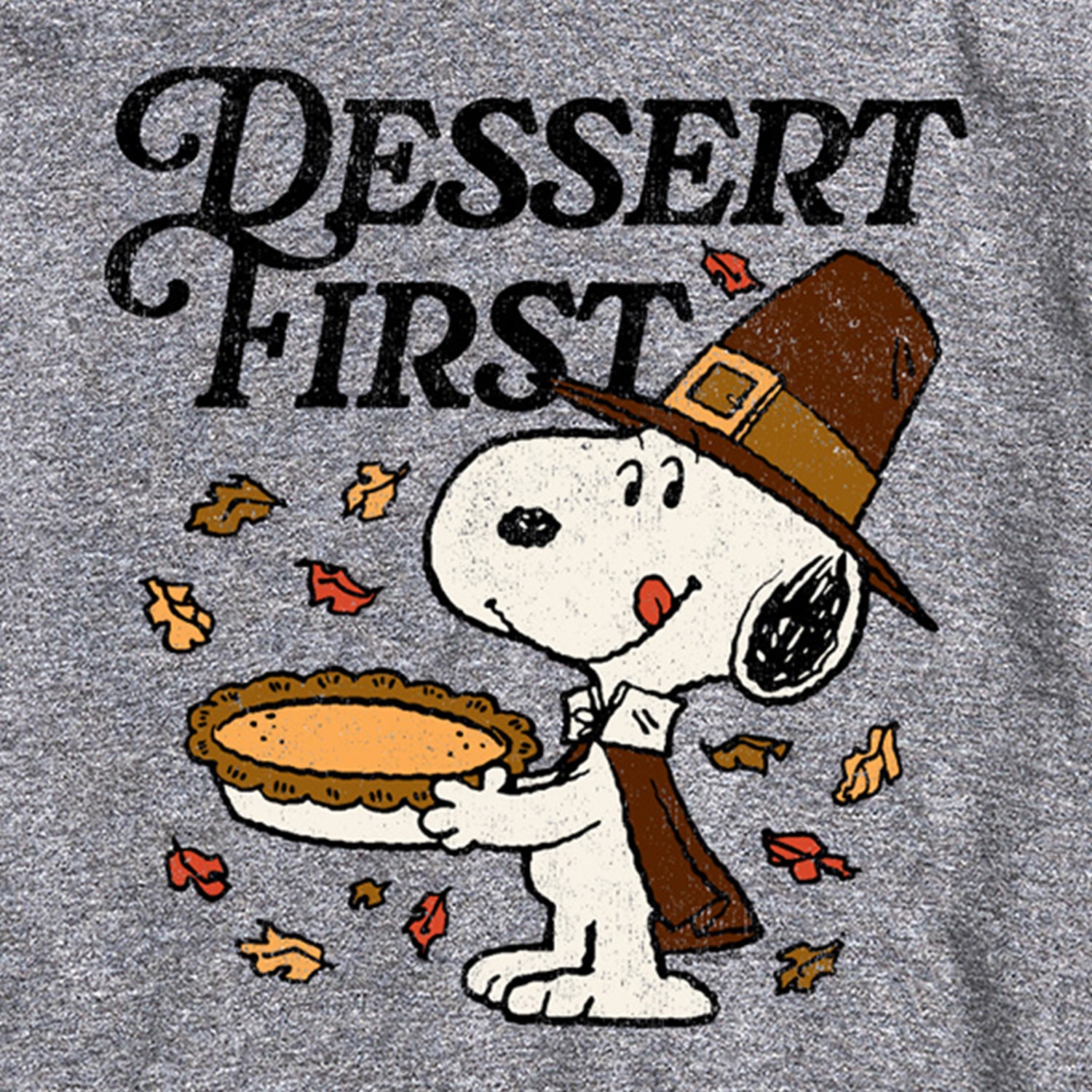Dessert First Thanksgiving Pie Mens Crew Neck Short Sleeve Regular Fit Peanuts Snoopy Graphic T-Shirt