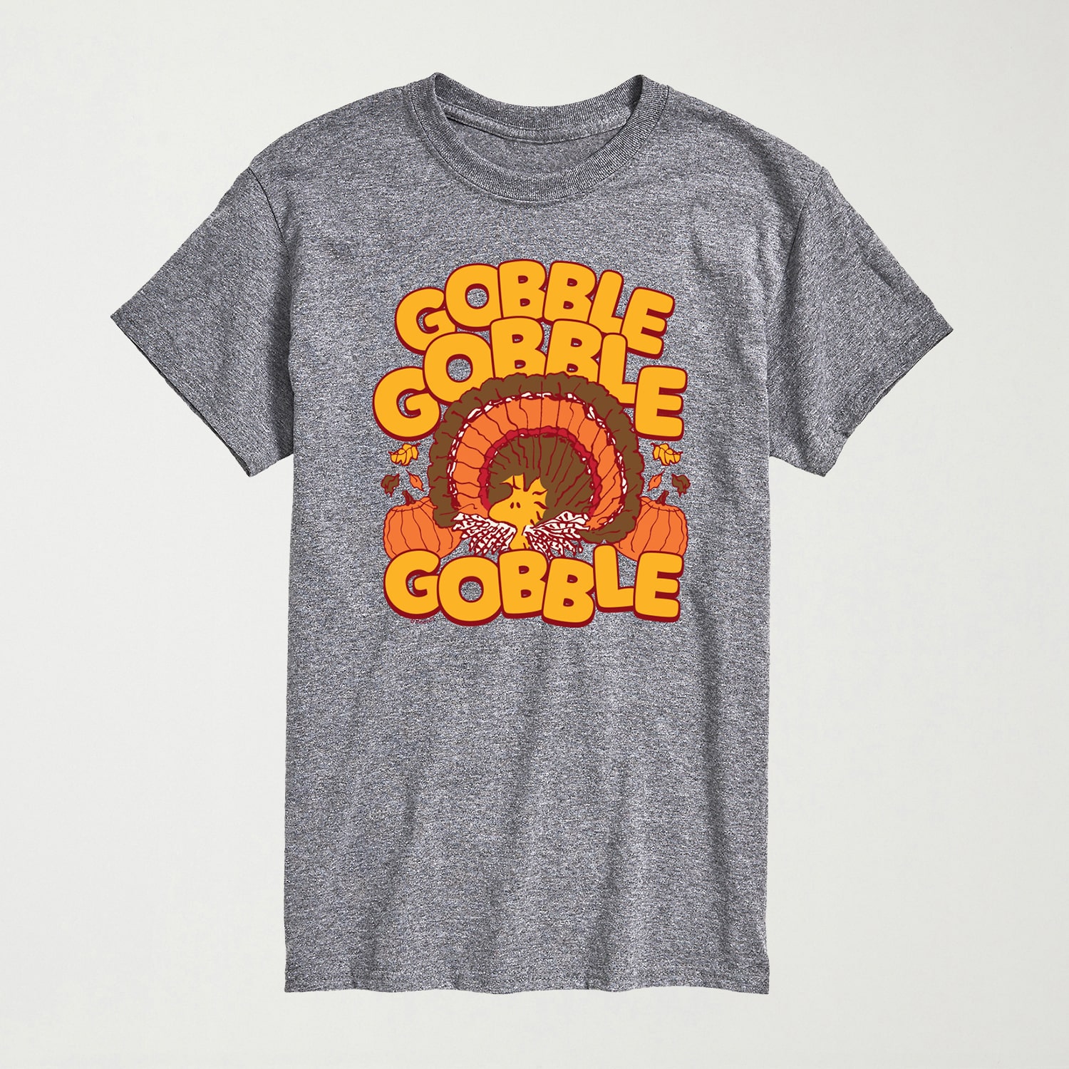 Gobble Woodstock Thanksgiving Turkey Mens Crew Neck Short Sleeve Regular Fit Peanuts Graphic T-Shirt