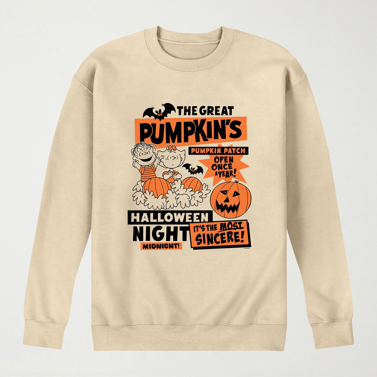 The Great Pumpkins Pumpkin Patch Mens Crew Neck Long Sleeve Regular Fit Peanuts Graphic T-Shirt