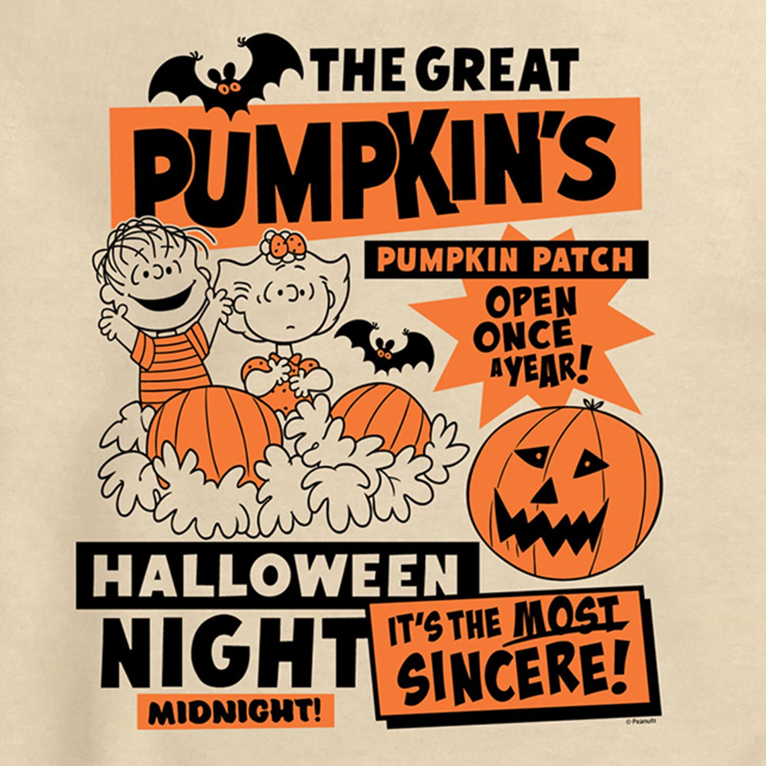 The Great Pumpkins Pumpkin Patch Mens Crew Neck Long Sleeve Regular Fit Peanuts Graphic T-Shirt