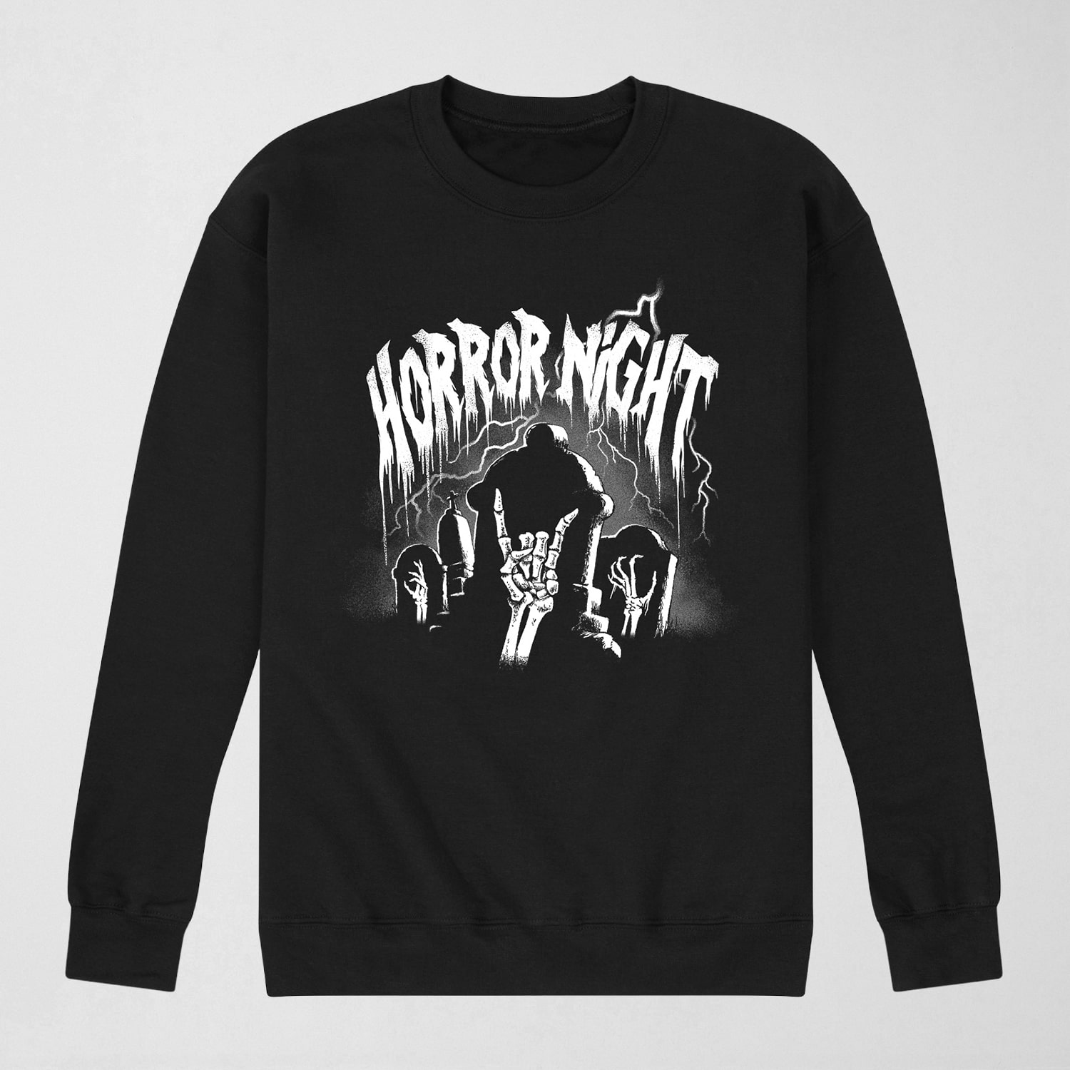 Horror Night Halloween Mens Crew Neck Long Sleeve Regular Fit Graphic T-Shirt