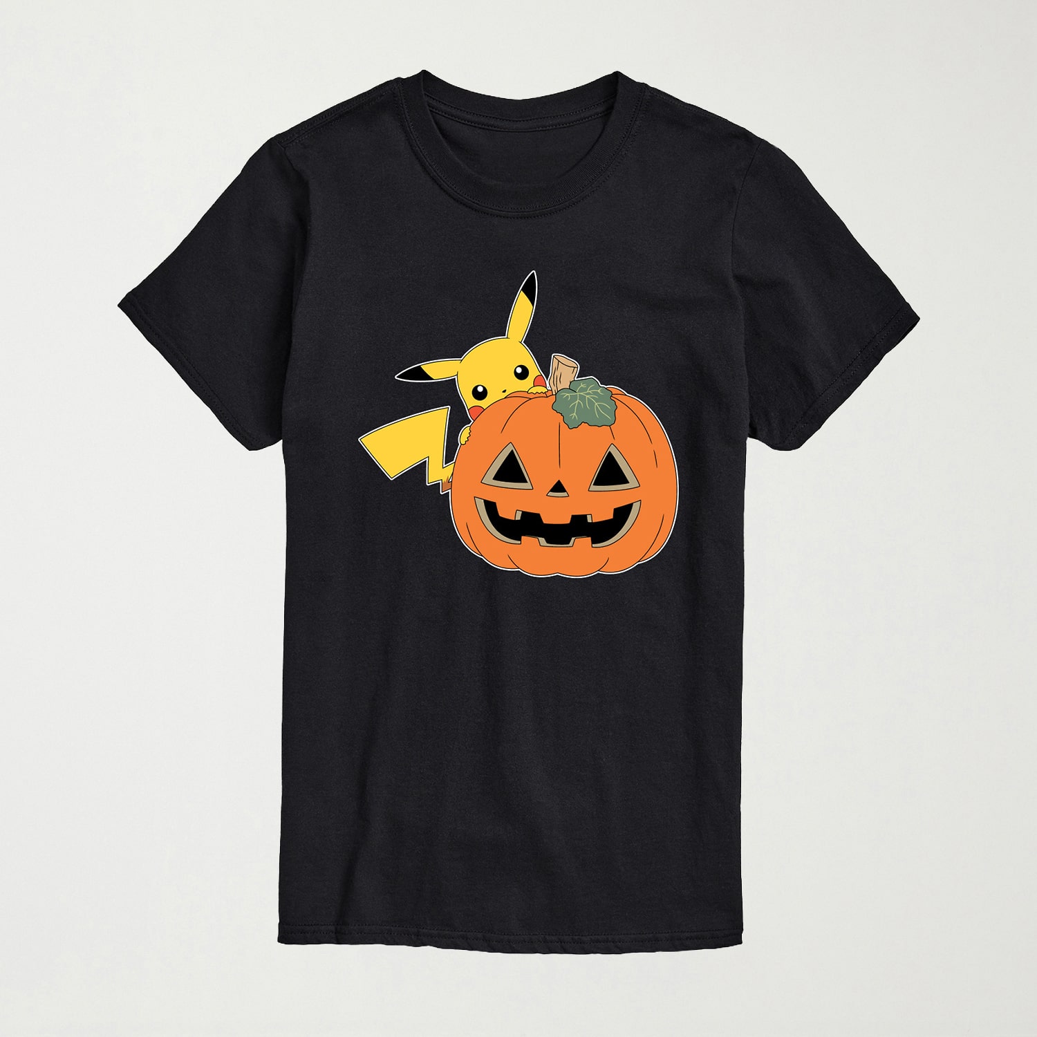 Pikachu Pumpkin Halloween Mens Crew Neck Short Sleeve Regular Fit Pokemon Graphic T-Shirt