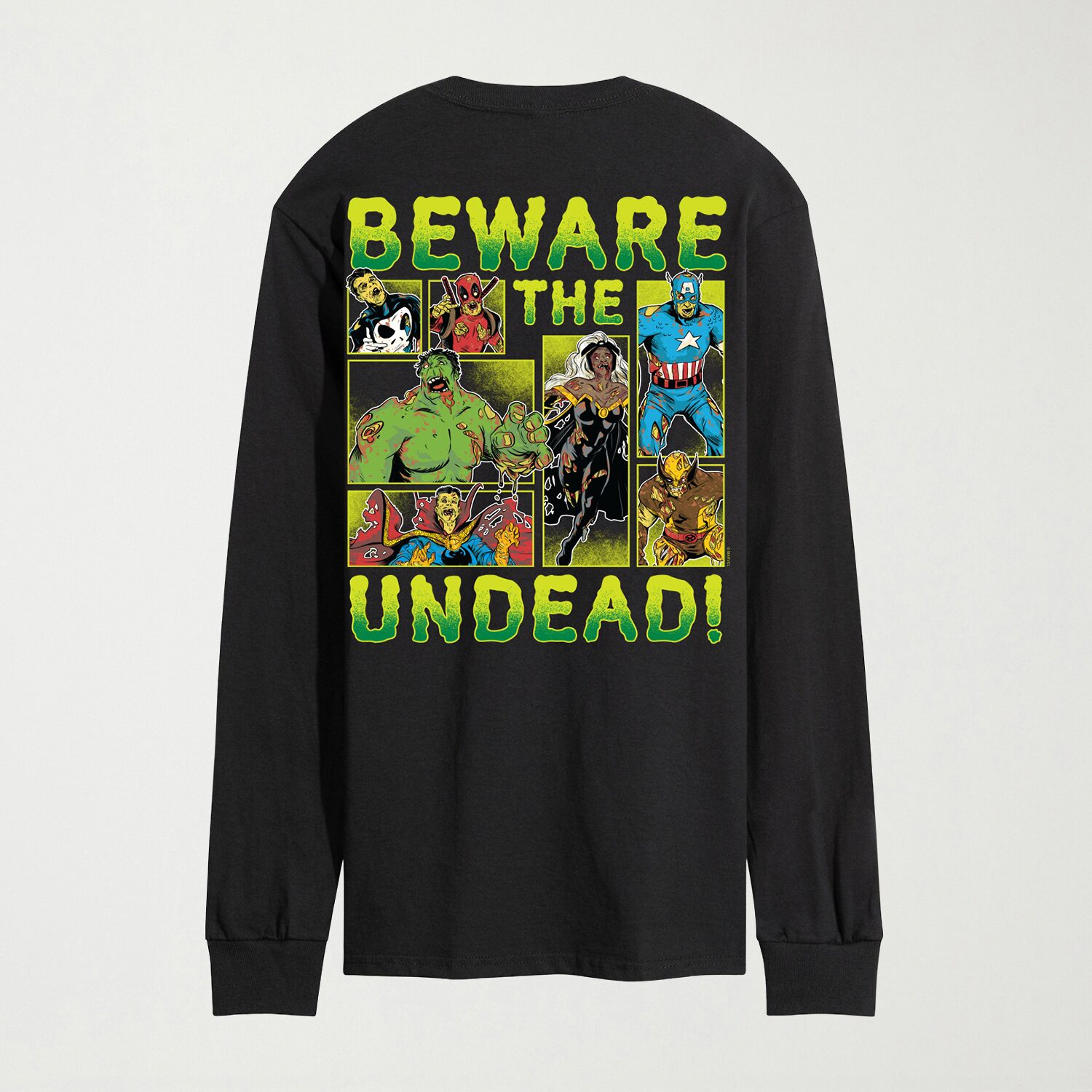 Beware The Undead Mens Crew Neck Long Sleeve Regular Fit Marvel Graphic T-Shirt