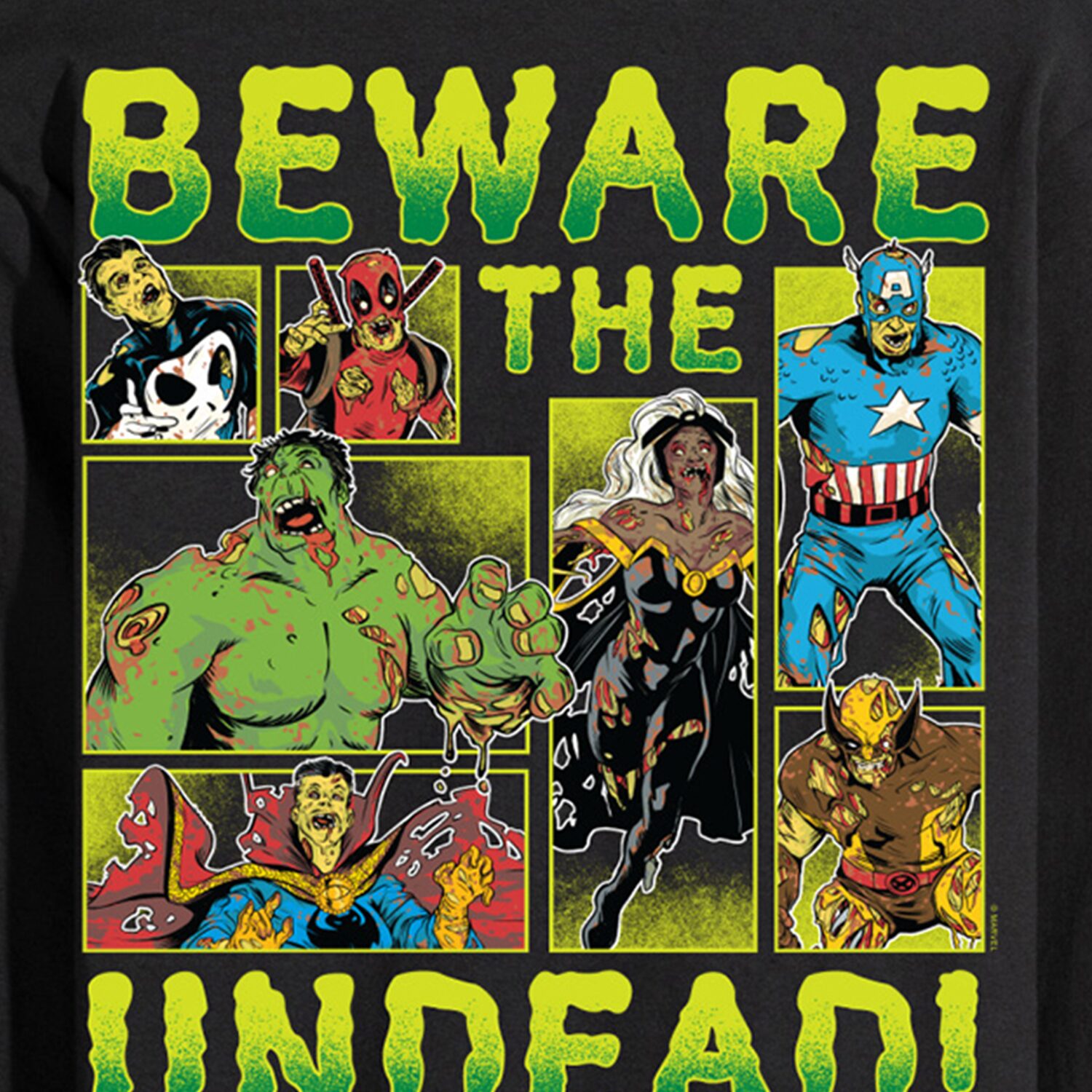 Beware The Undead Mens Crew Neck Long Sleeve Regular Fit Marvel Graphic T-Shirt