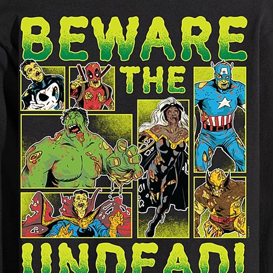 Beware The Undead Mens Crew Neck Long Sleeve Regular Fit Marvel Graphic T-Shirt