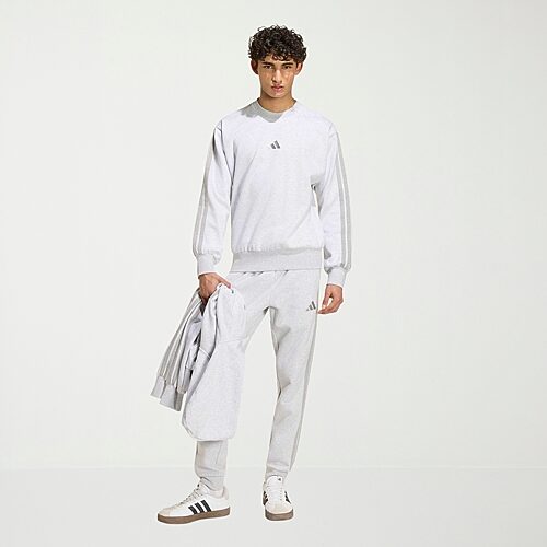 adidas Sweatpants3 Stripe Mens Cuffed Mid Rise Regular Fit Fleece Active Jogger Pant, Medium, Gray