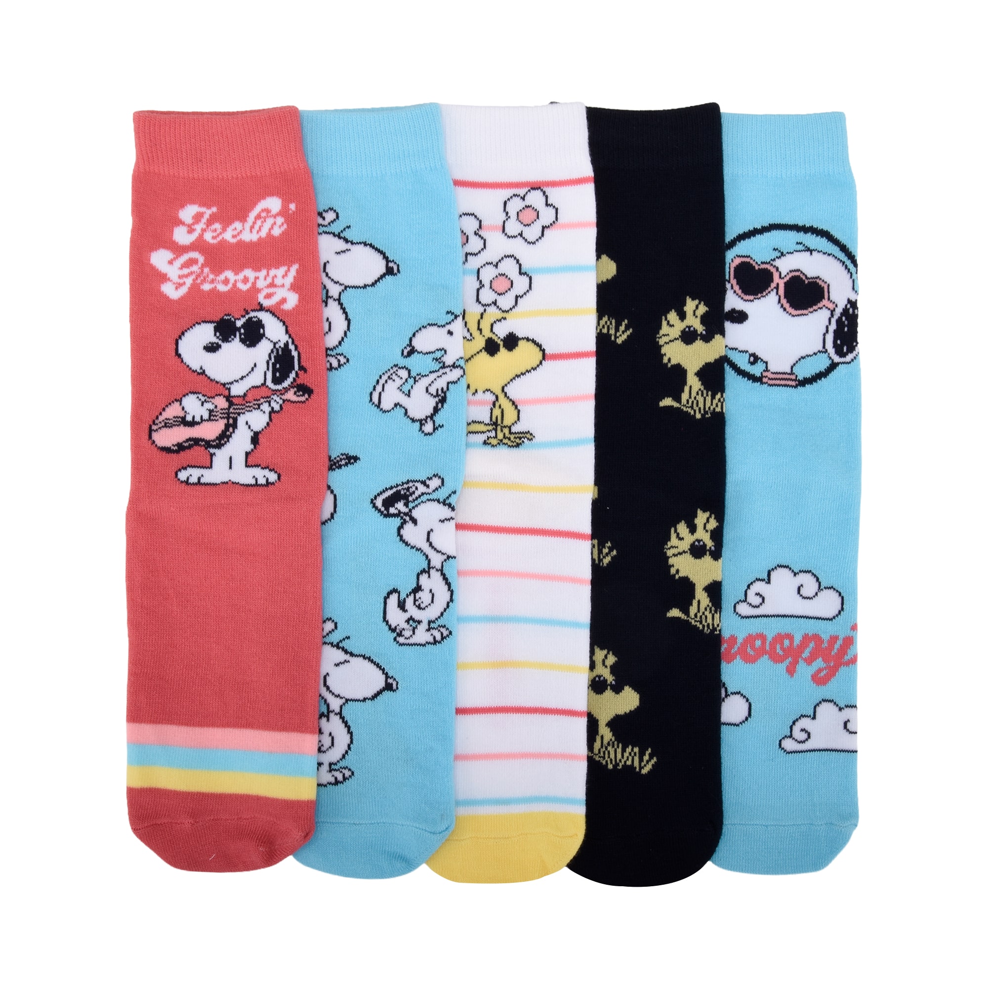 Womens 5 Pair Peanuts Crew Socks