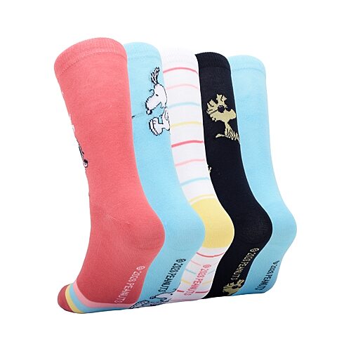 Licensed Properties Womens 5 Pair Peanuts Crew Socks In Red