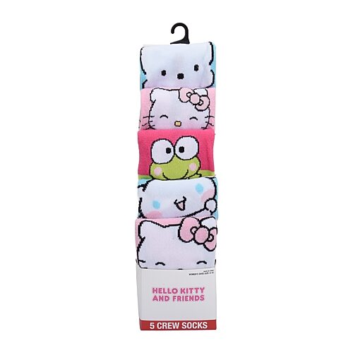Licensed Properties Womens 5 Pair Hello Kitty Crew Socks In Pink