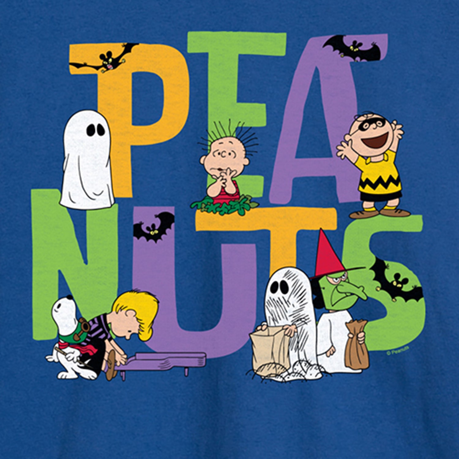 Halloween Bats Ghosts Mens Crew Neck Long Sleeve Regular Fit Peanuts Graphic T-Shirt