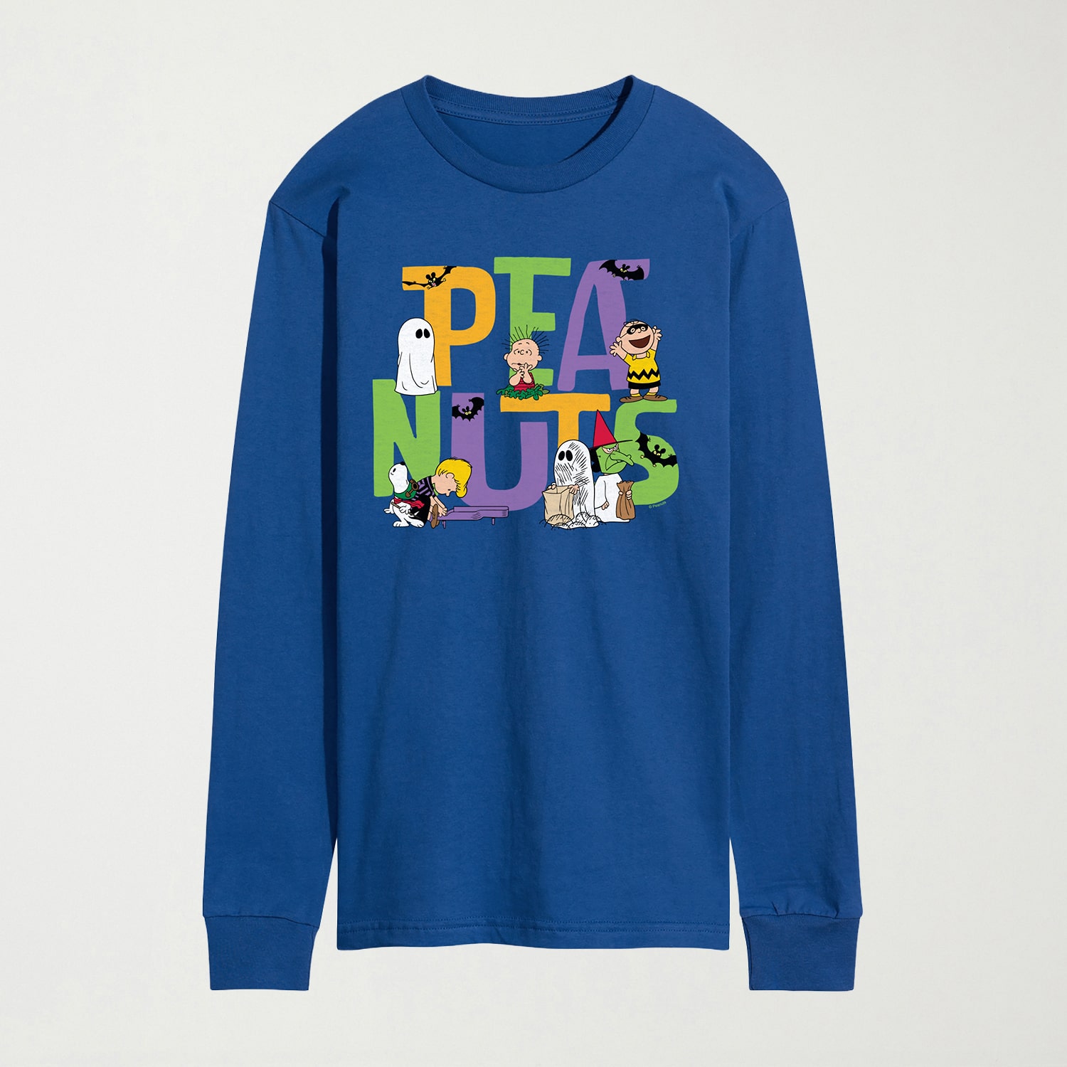 Halloween Bats Ghosts Mens Crew Neck Long Sleeve Regular Fit Peanuts Graphic T-Shirt