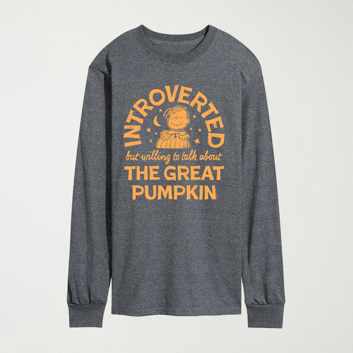 Introverted Great Pumpkin Linus Mens Crew Neck Long Sleeve Regular Fit Peanuts Graphic T-Shirt