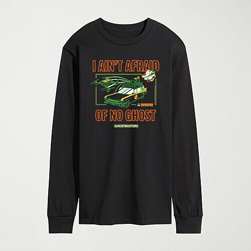 Ghostbusters I Aint Afraid Of No Ghost Ecto 1 Mens Crew Neck Long Sleeve Regular Fit Ghostbusters Graphic T-Shirt, Medium, Black