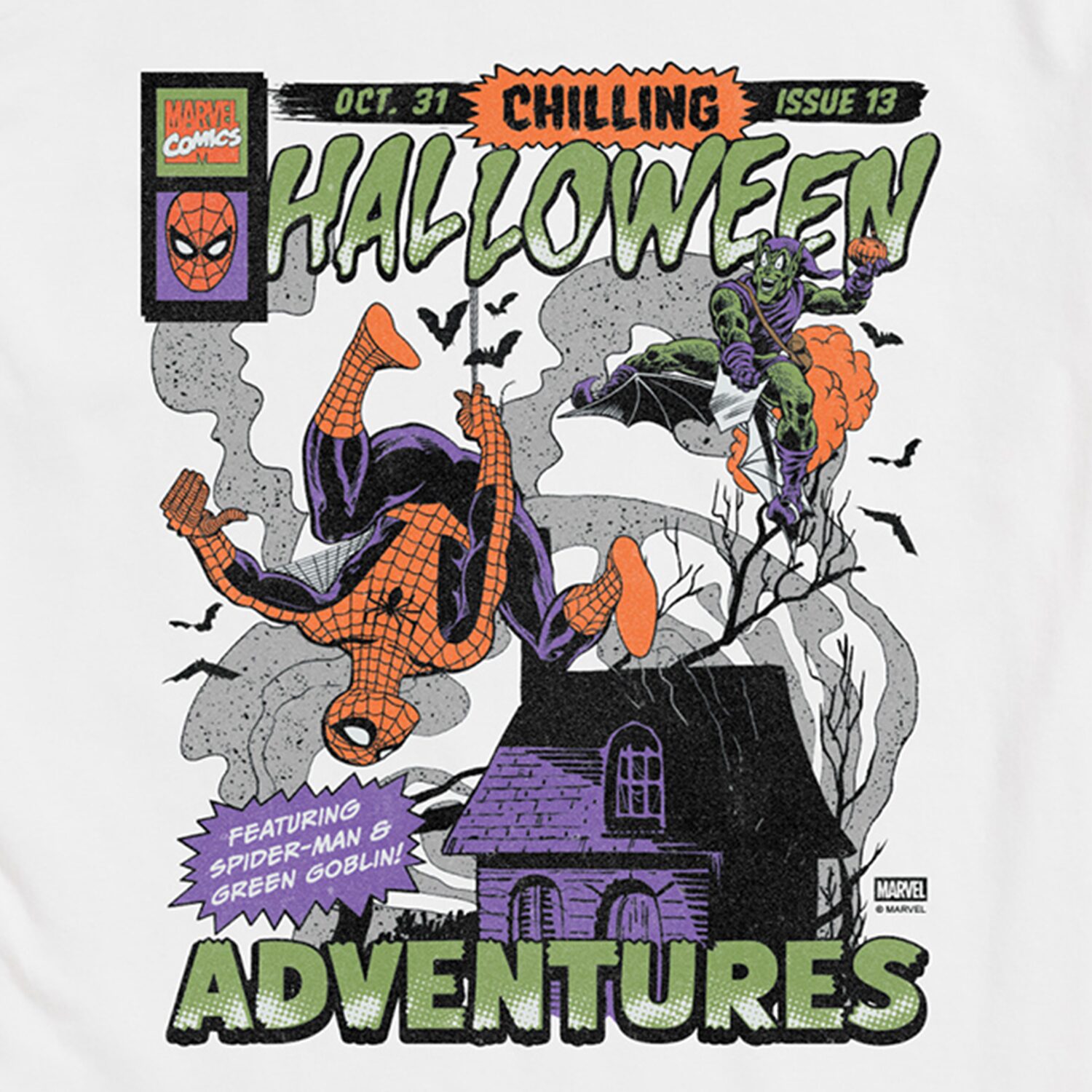 Halloween Adventures Green Goblin Mens Crew Neck Short Sleeve Regular Fit Spiderman Graphic T-Shirt