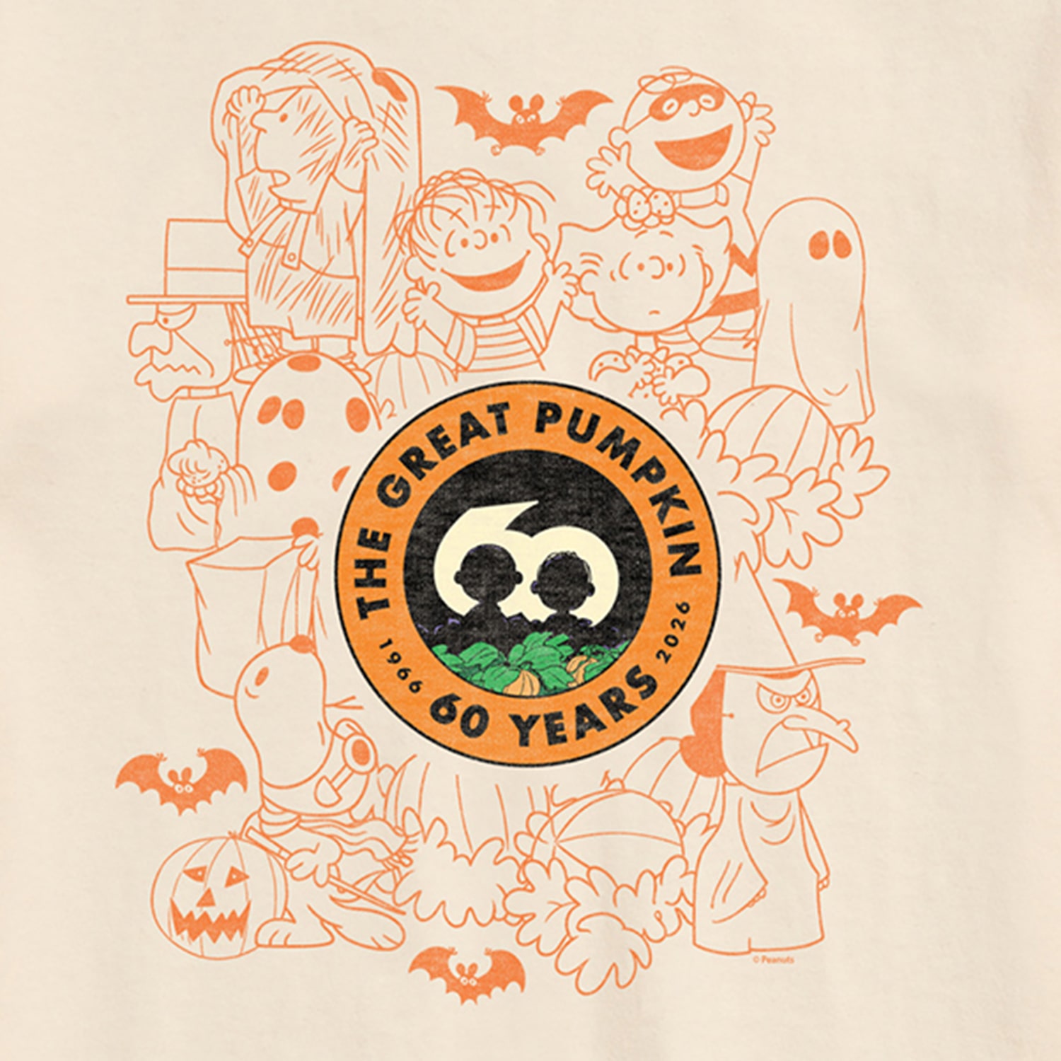 Great Pumpkin 60th Collage Mens Crew Neck Short Sleeve Regular Fit Peanuts Graphic T-Shirt