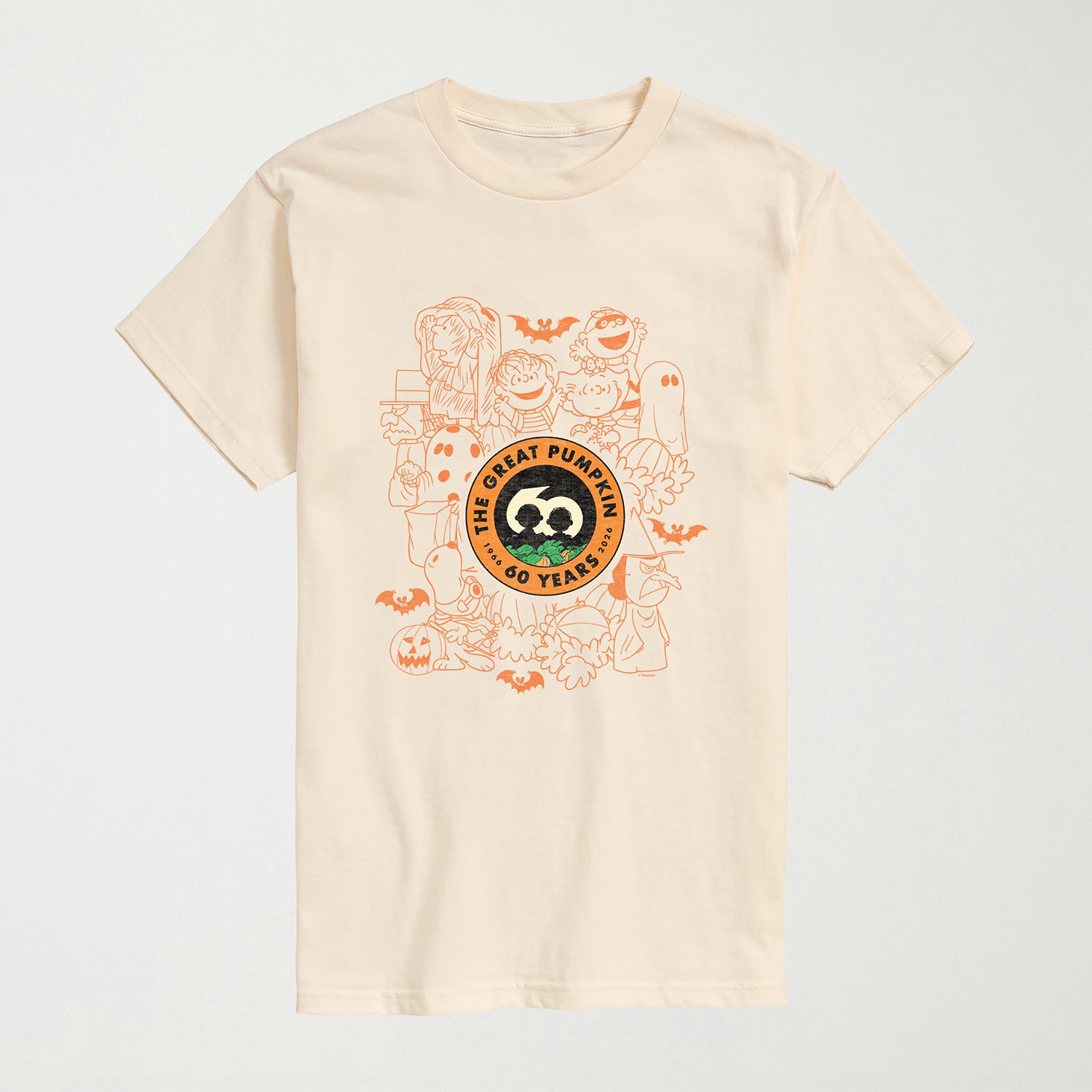 Great Pumpkin 60th Collage Mens Crew Neck Short Sleeve Regular Fit Peanuts Graphic T-Shirt