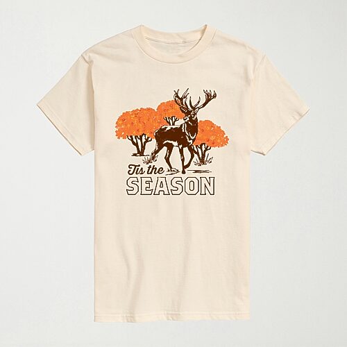 Tis The Season Fall Deers Mens Crew Neck Short Sleeve Regular Fit Graphic T-Shirt, X-large, Beige