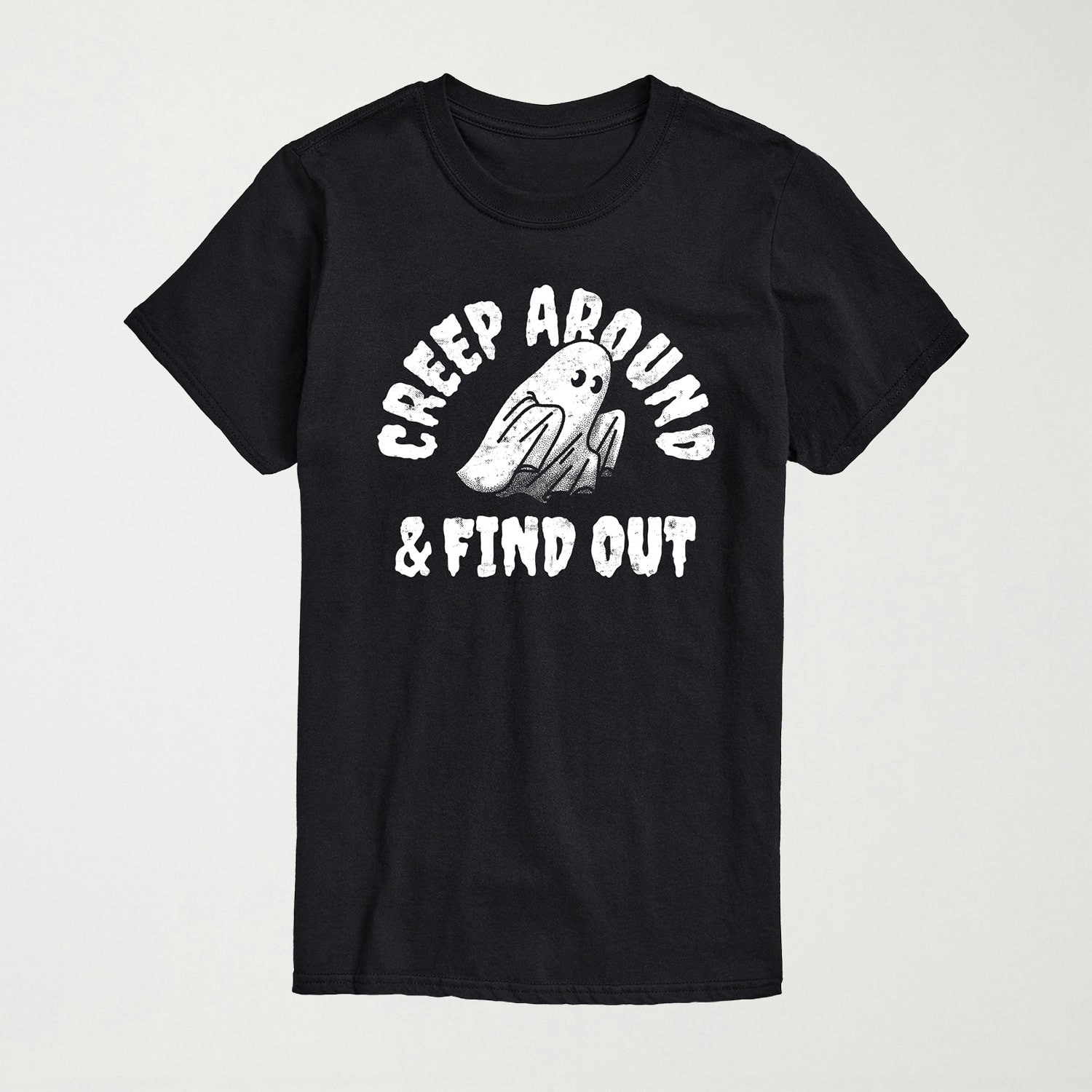 Creep Arounds Find Out Halloween Mens Crew Neck Short Sleeve Regular Fit Graphic T-Shirt