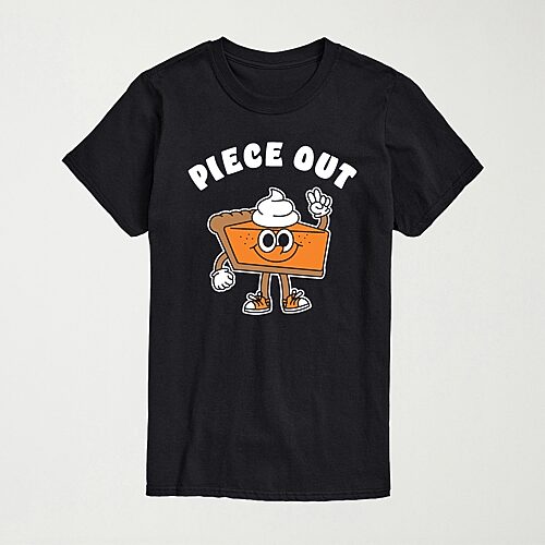 Piece Out Pumpkin Pie Thanksgiving Mens Crew Neck Short Sleeve Regular Fit Graphic T-Shirt, Large, Black