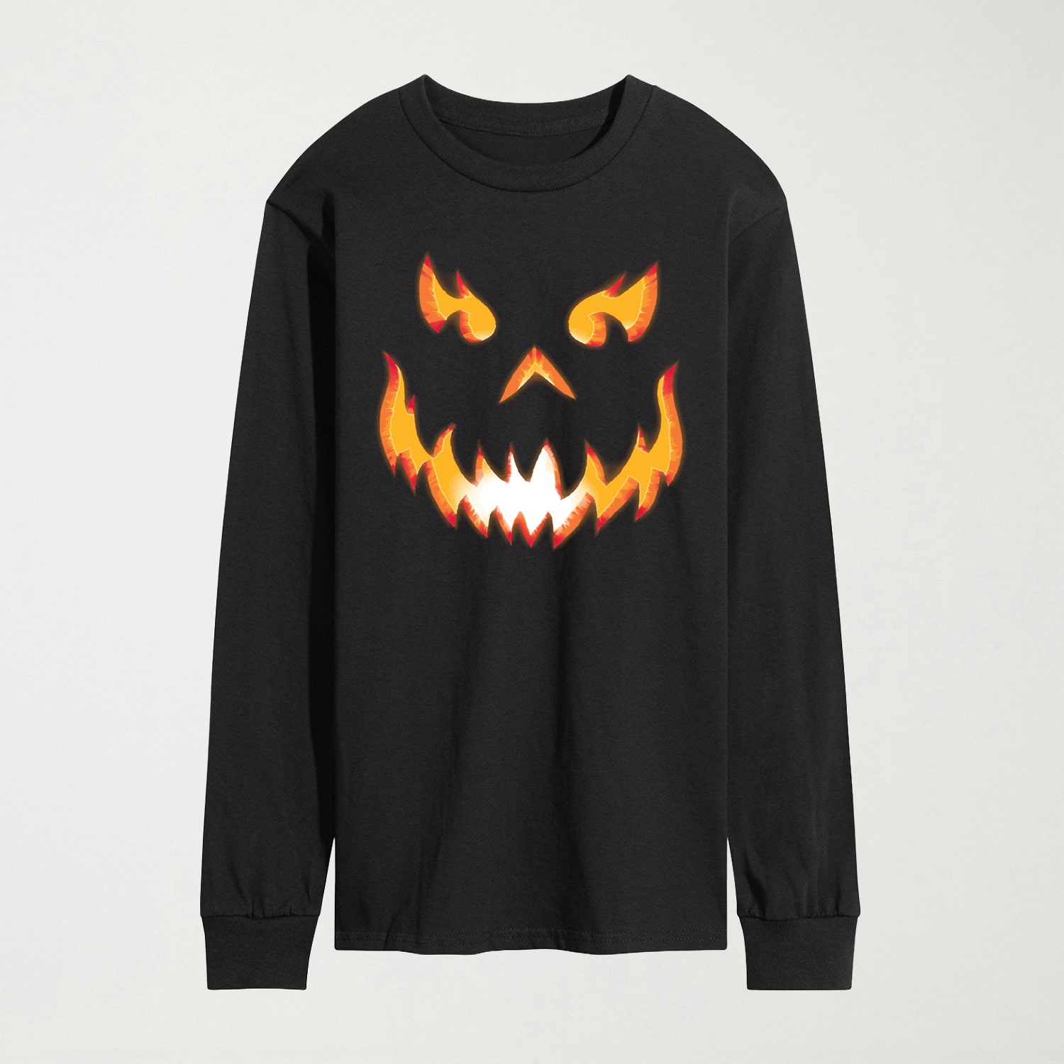 Mean Jack-O-Lantern Mens Crew Neck Long Sleeve Regular Fit Graphic T-Shirt