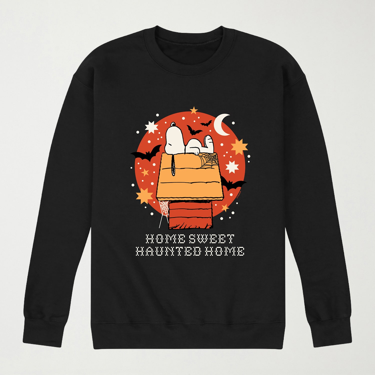 Home Sweet Haunted Halloween Mens Crew Neck Long Sleeve Regular Fit Peanuts Snoopy Graphic T-Shirt