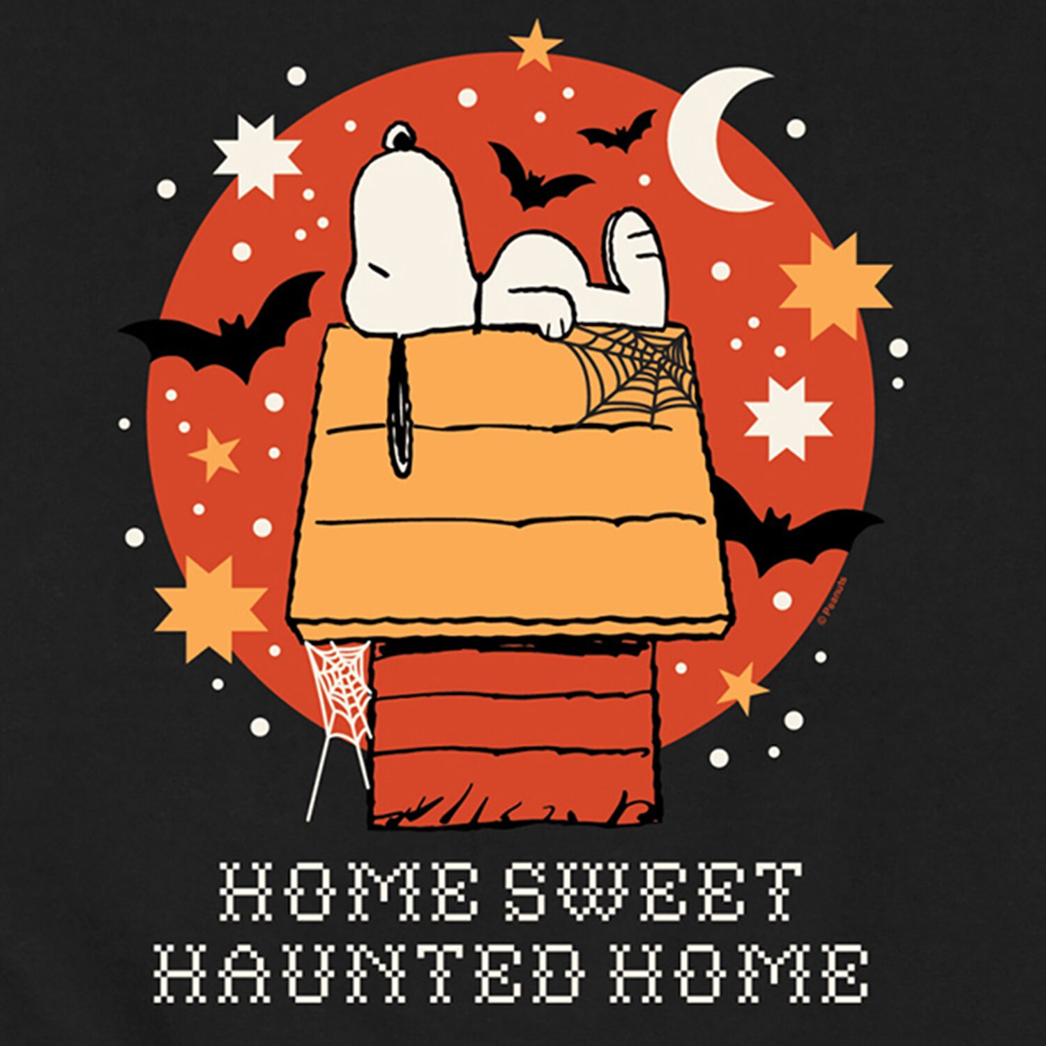 Home Sweet Haunted Halloween Mens Crew Neck Long Sleeve Regular Fit Peanuts Snoopy Graphic T-Shirt