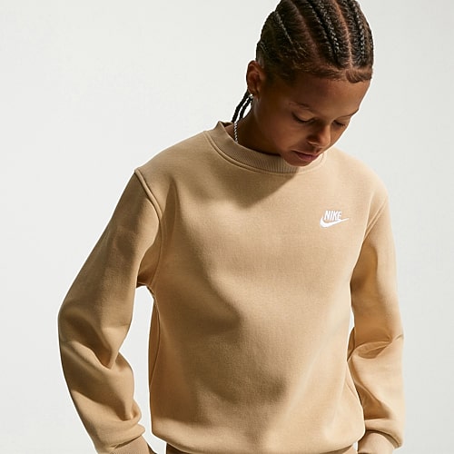 Nike Club Big Kid Unisex Crew Neck Fleece Long Sleeve Sweatshirt, Large, Brown
