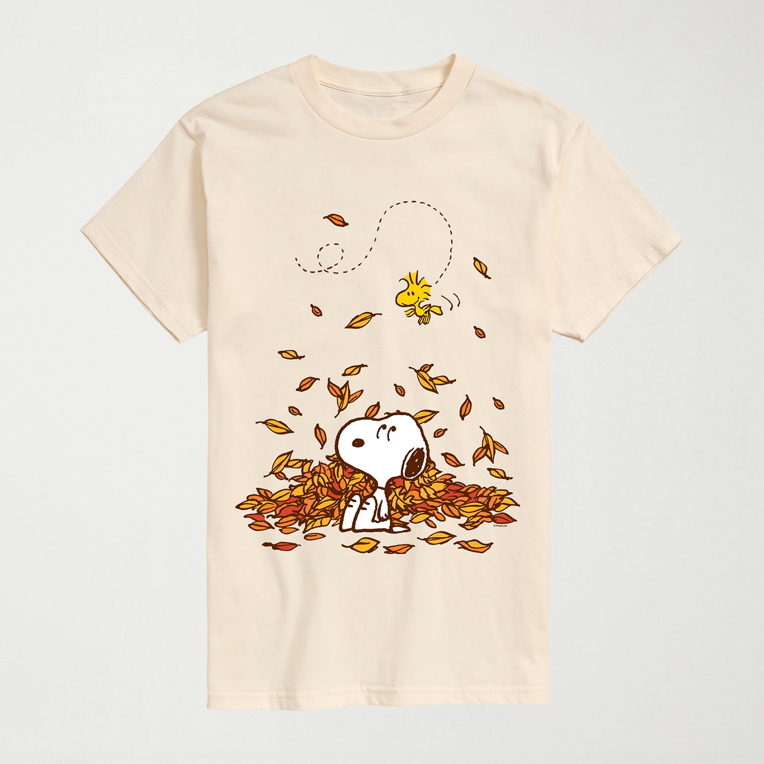 Woodstock Fall Leaves Mens Crew Neck Short Sleeve Regular Fit Peanuts Graphic T-Shirt