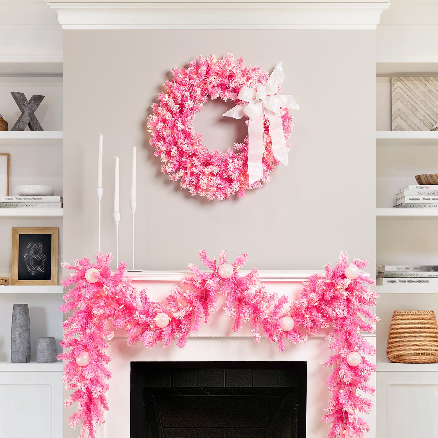 Northlight 24" Pre Lit Flocked Pine Artificial Lights Pre-Lit Wreath