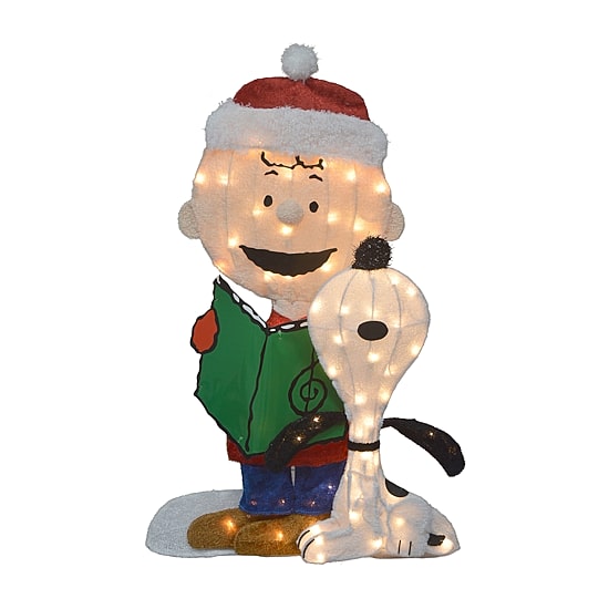 Northlight 32" Led Lighted Peanuts Charlie And Snoopy Caroling Outdoor Christmas Yard Art