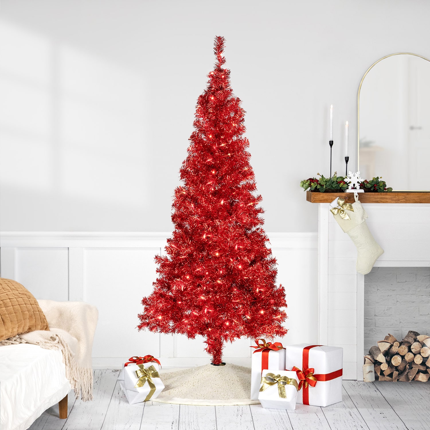 Northlight Pre Lit Profile Artificial Tinsel Lights 6 Foot Pre-Lit Christmas Tree