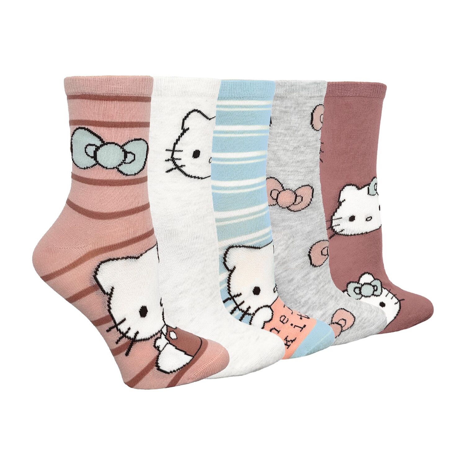 Womens 5 Pair Hello Kitty Crew Socks