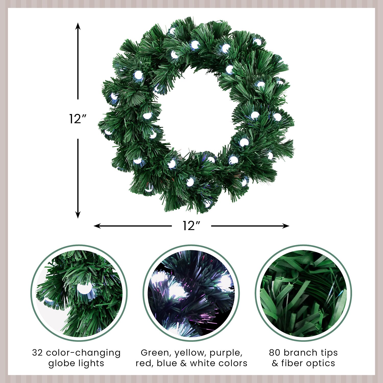 Northlight 12" Pre Lit Small Fiber Optic Artificial Globe Lights Wreath