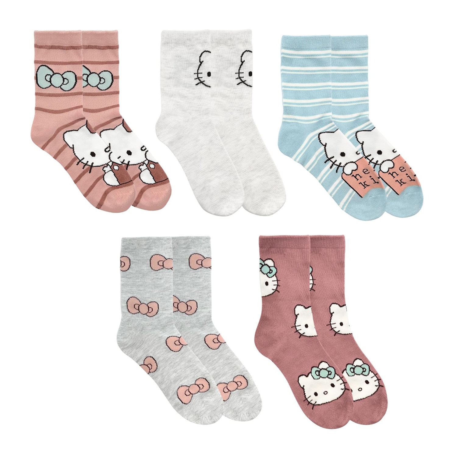 Womens 5 Pair Hello Kitty Crew Socks
